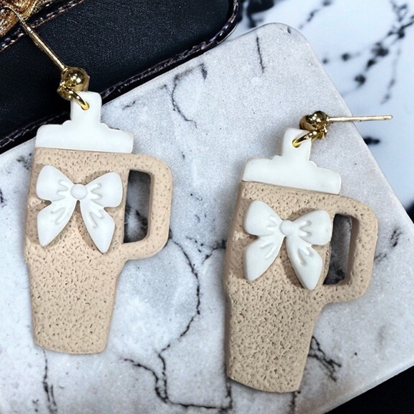 Stanley Cup Bows Polymer Clay Dangle Earrings - Picture 3 of 8